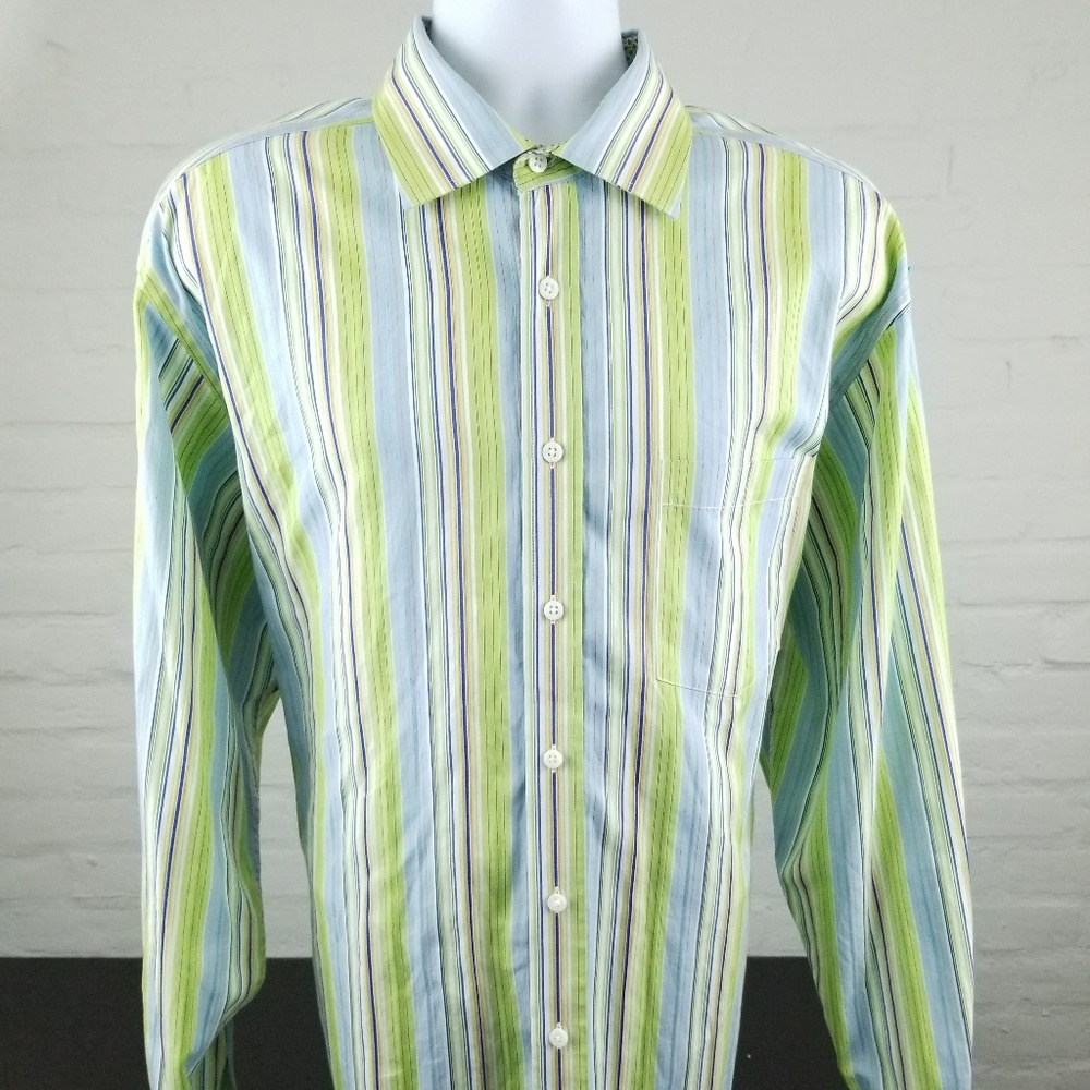 Bugatchi Green Blue Striped Cotton Sz XXL 2XL